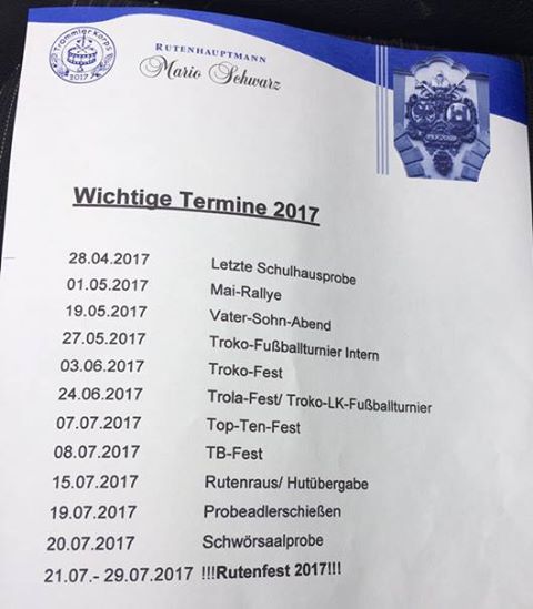 Wichtige Termine Troko 2017